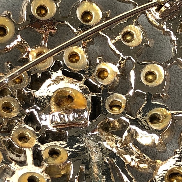 Vtg 50s Arthur Pepper Brooch Aurora Borealis Rhinestone Gold Tone Floral Spray - Picture 6 of 9